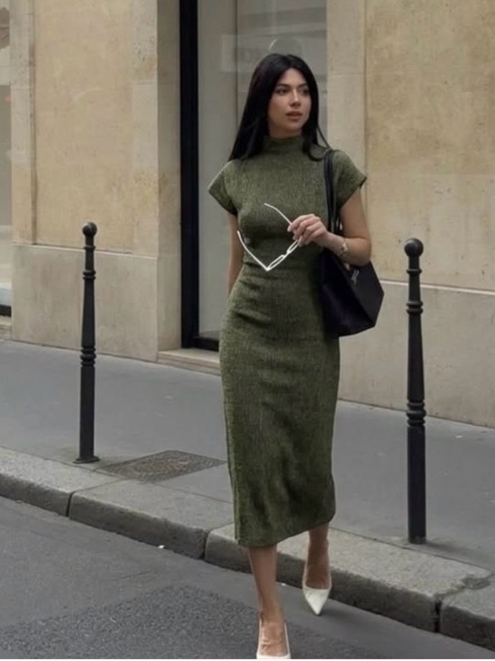 Zara Dresses & Skirts - NWT ZARA Textured Knit Midi Dress – Olive Green | NWT | Size L 8779/625/527